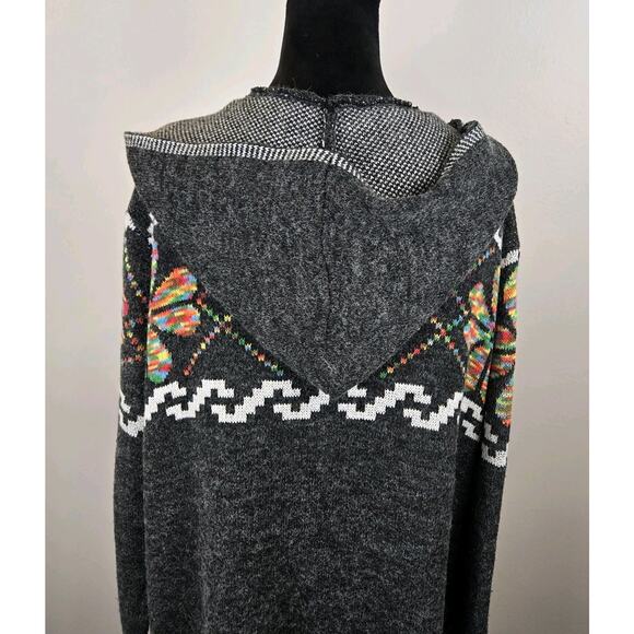 Irish 4 Leaf Clover Open Cardigan Long Gray Hooded Wool Pockets XL LAGENLOOK - Picture 7 of 11